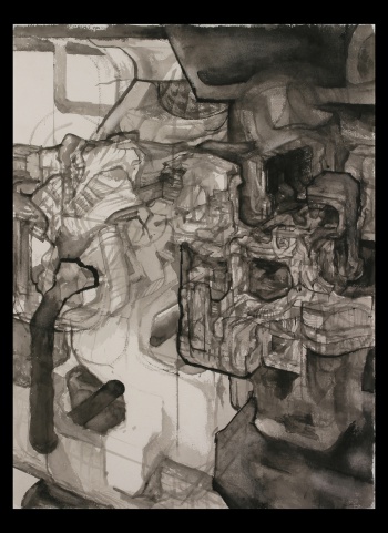 Planet of the Archbuilders: D, 2003-5, watercolor on paper, 30” x 22”
