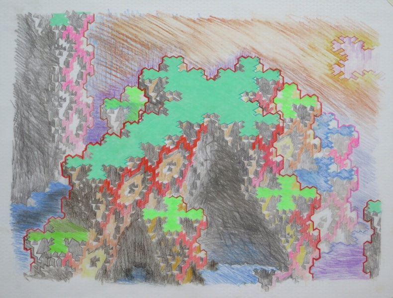 untitled, 2015, color pencil on isometric graph paper