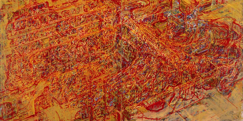 <em>Region 28</em>, 1997, acrylic on canvas, 48" x 96" 2 panels, private collection